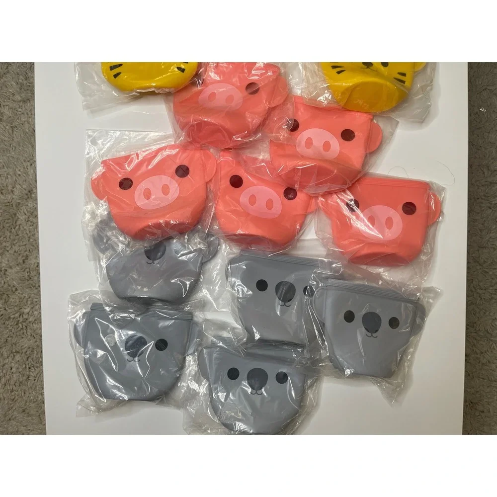 Bulk Set of 20 Animal Silicone Reusable Snack Bags Bear Tiger Pig Koala Kids
